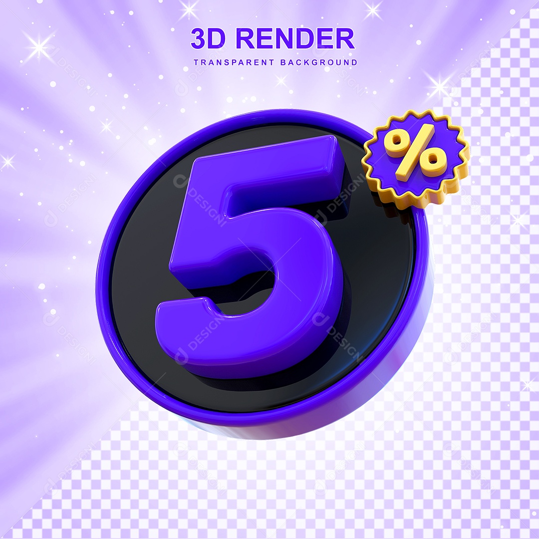 Desconto de 5% Elemento 3D Roxo e Preto para Composição PSD