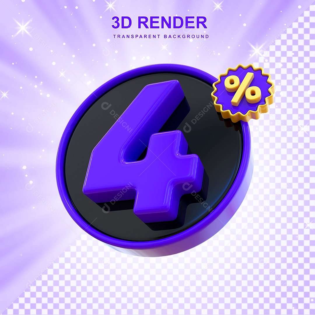 Desconto de 4% Elemento 3D Roxo e Preto para Composição PSD