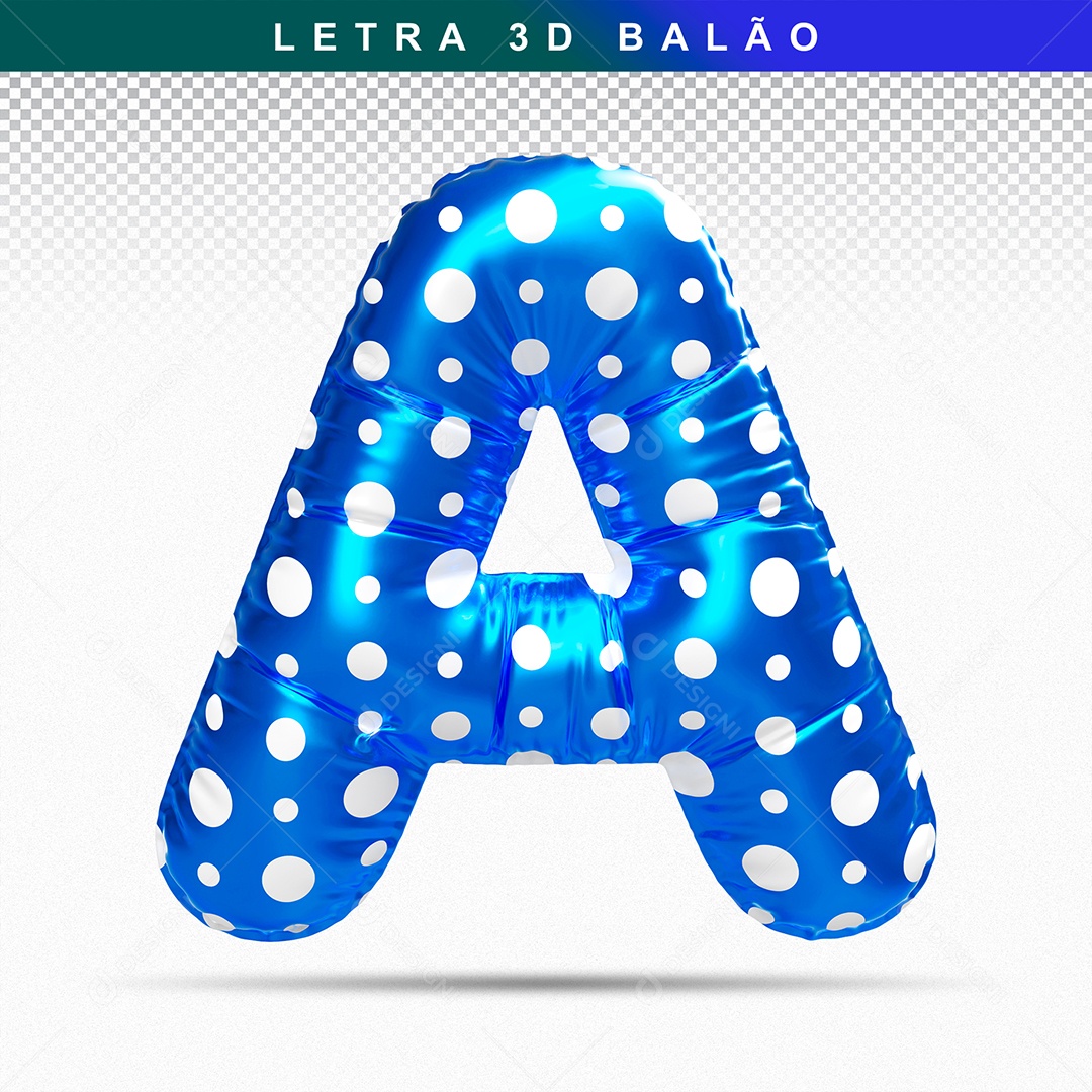 Balão de Letra A Maiúscula Elemento 3D Azul para Composição PSD