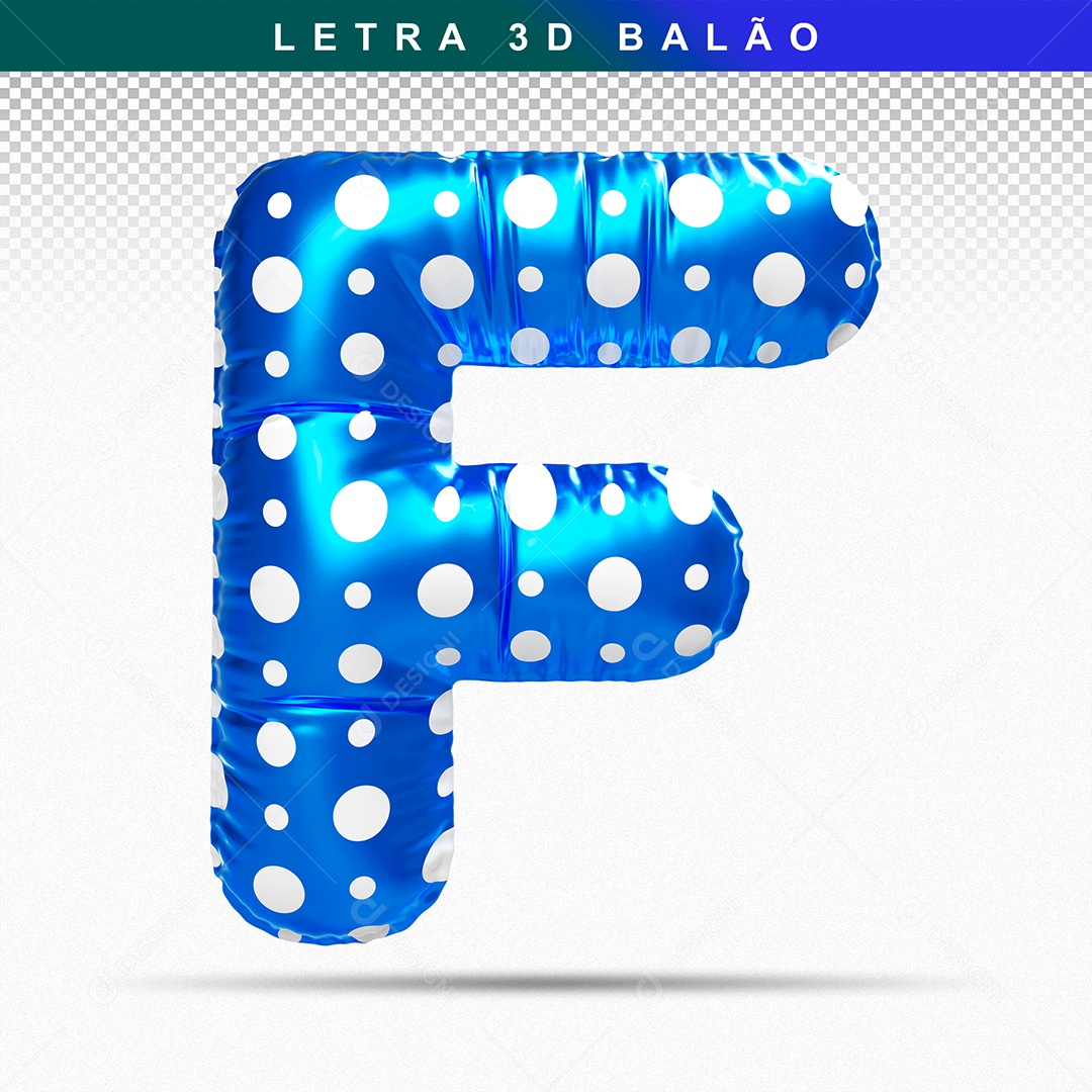 Balão de Letra F Maiúscula Elemento 3D Azul para Composição PSD