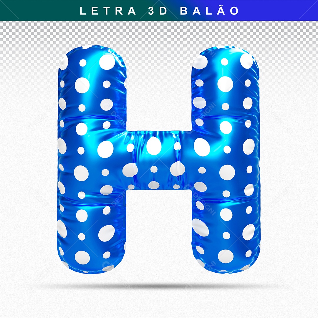 Balão de Letra H Maiúscula Elemento 3D Azul para Composição PSD