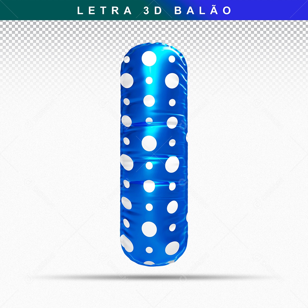 Balão de Letra I Maiúscula Elemento 3D Azul para Composição PSD