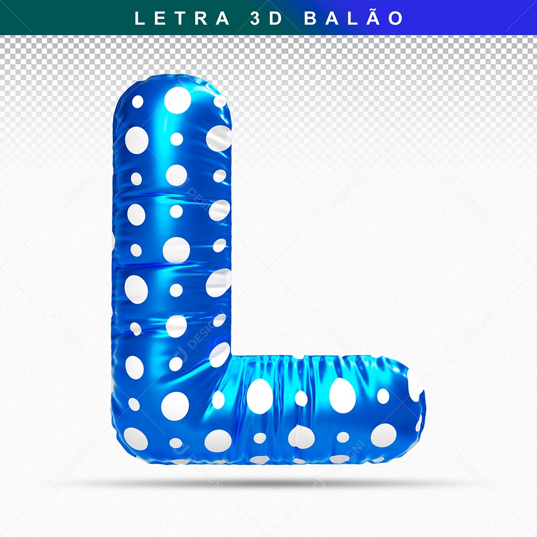 Balão de Letra L Maiúscula Elemento 3D Azul para Composição PSD