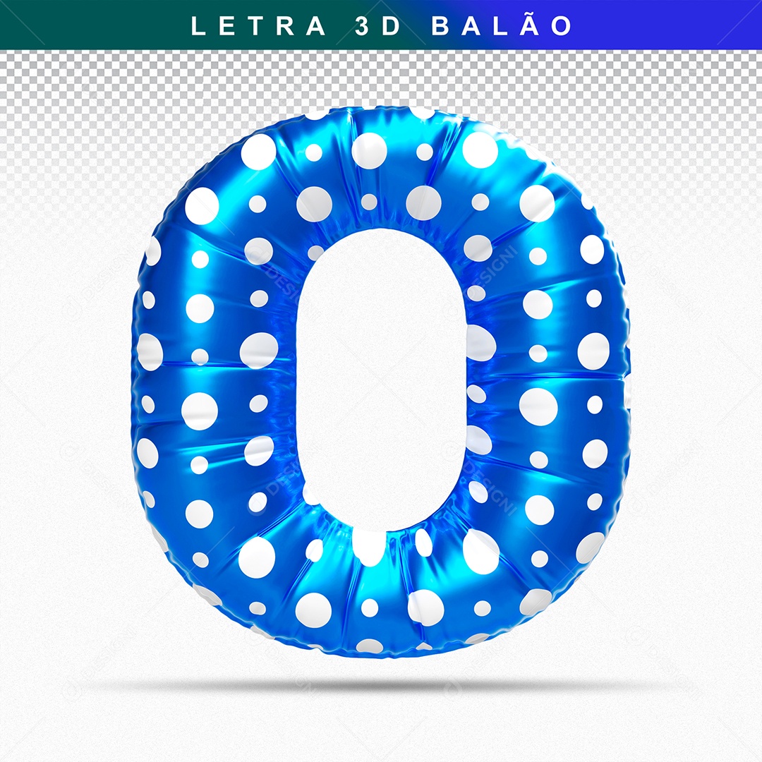 Balão de Letra O Maiúscula Elemento 3D Azul para Composição PSD