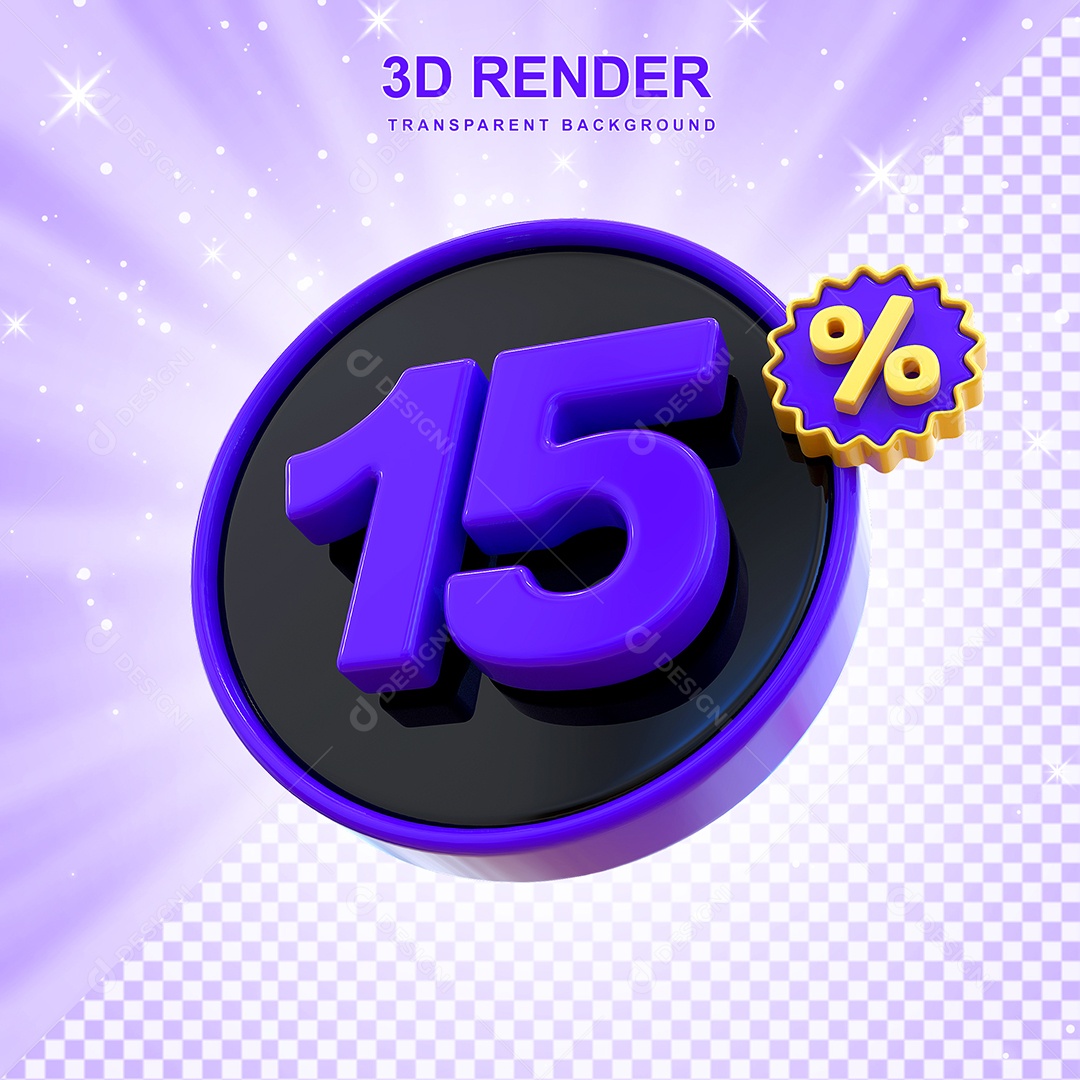 Desconto de 15% Elemento 3D Roxo e Preto para Composição PSD