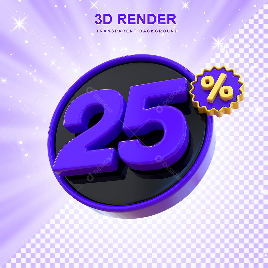 Desconto de 25% Elemento 3D Roxo e Preto para Composição PSD