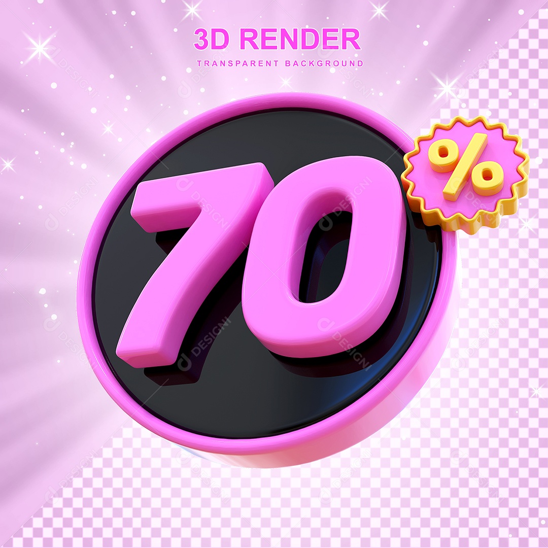 Desconto de 70% Elemento 3D Rosa e Preto para Composição PSD