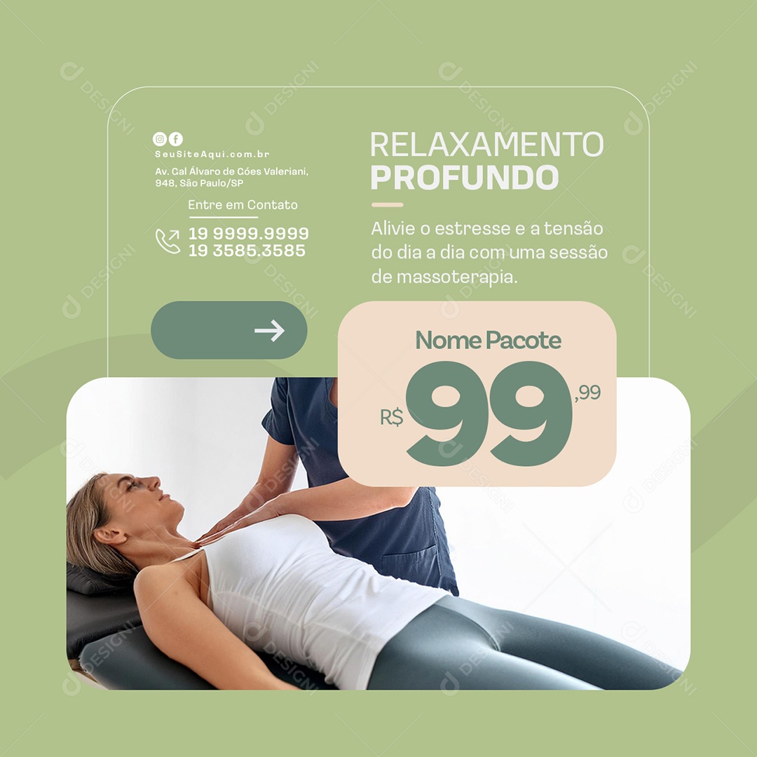 Clinica Fisioterapia Relaxamento Profundo Social Media PSD Editável