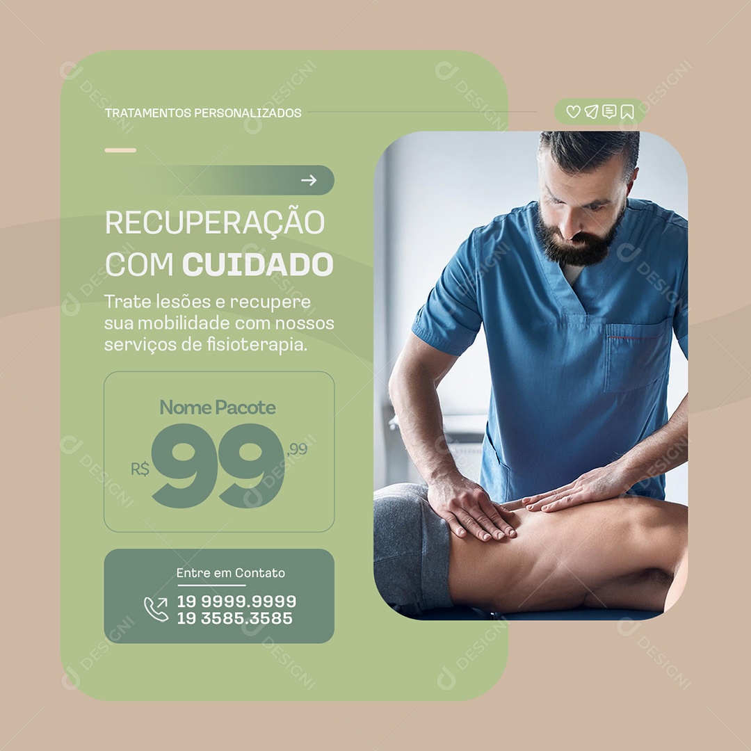 Clinica Fisioterapia Recuperação com Cuidado Social Media PSD Editável