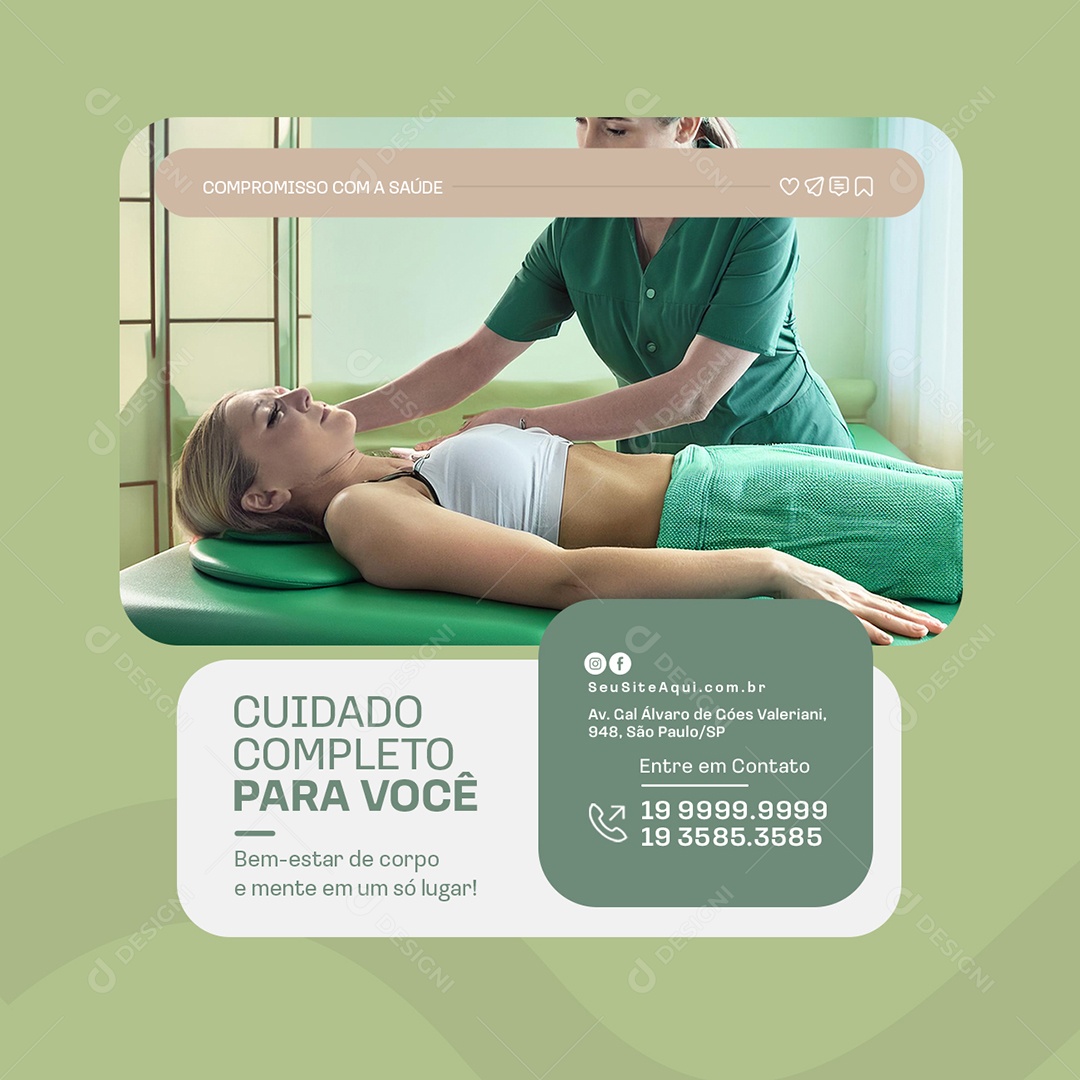 Clinica Fisioterapia Cuidado Completo Social Media PSD Editável