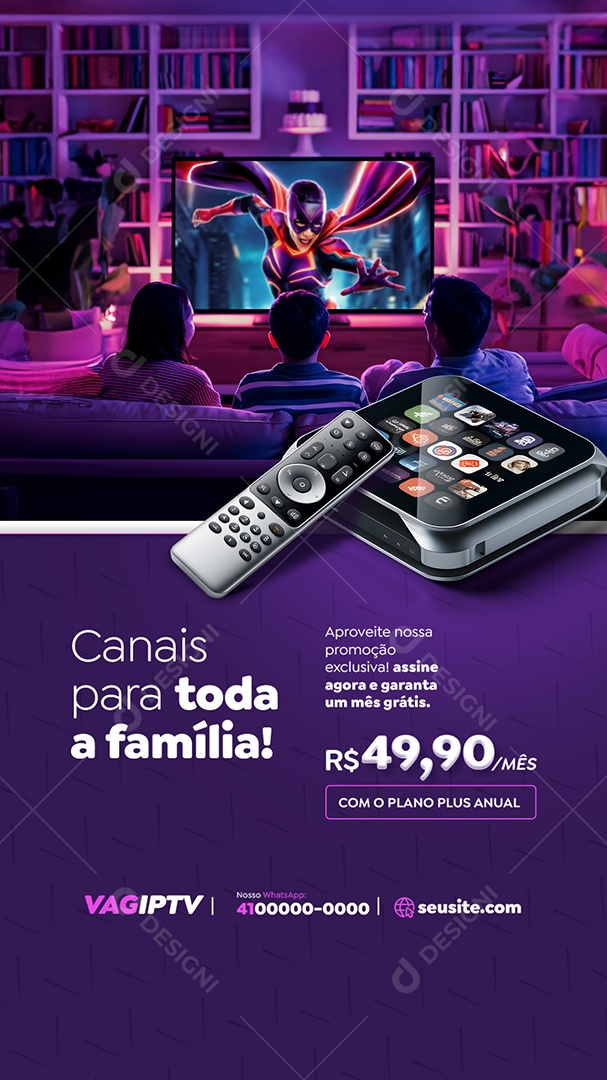 Story IPTV Canais para Toda a Família Social Media PSD Editável