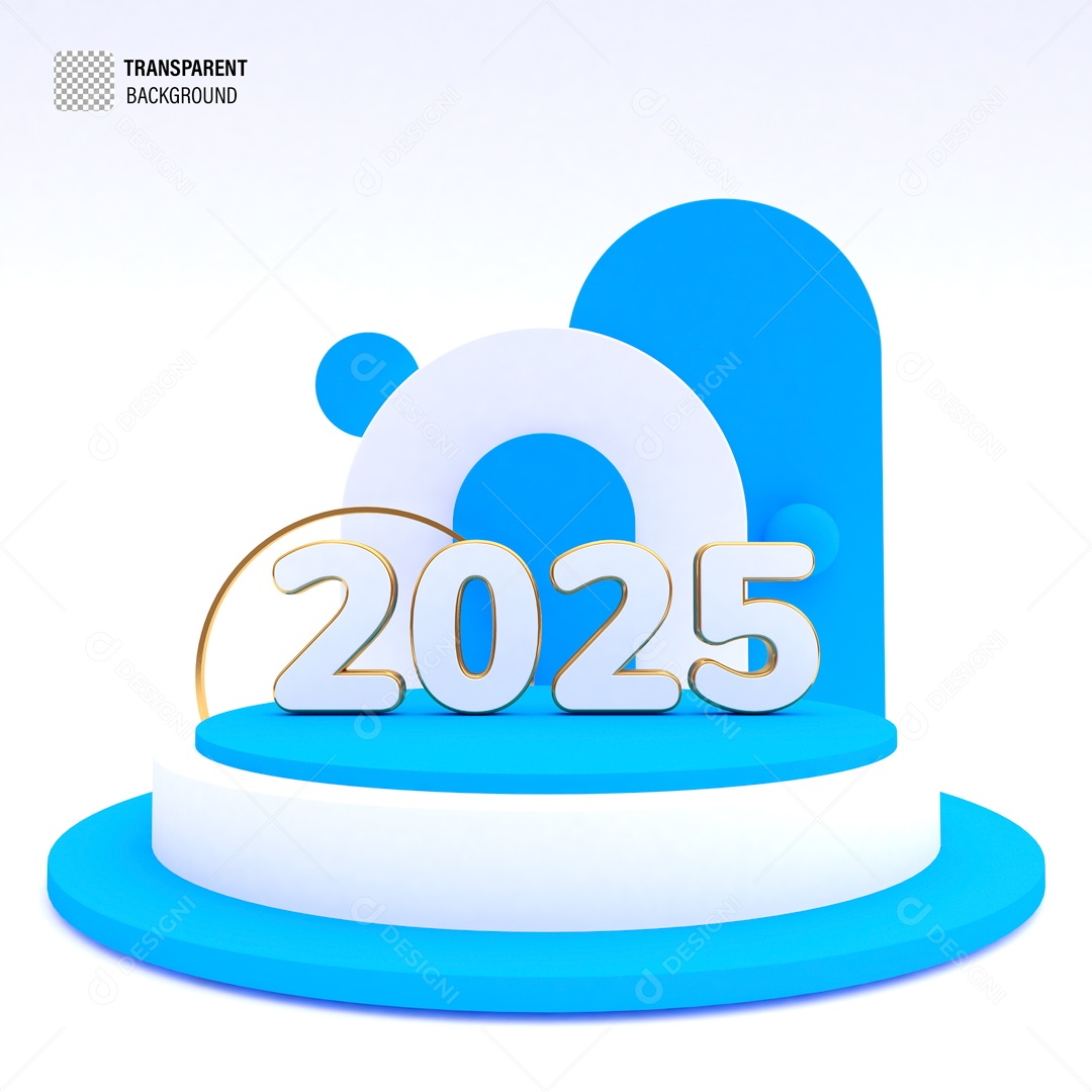 Número 2025 Elemento 3D Branco e Azul para Composição PSD