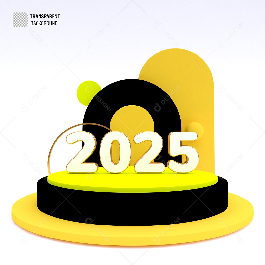 Número 2025 Elemento 3D Colorido para Composição PSD