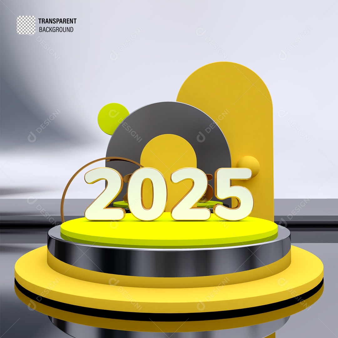 Número 2025 Elemento 3D Branco para Composição PSD