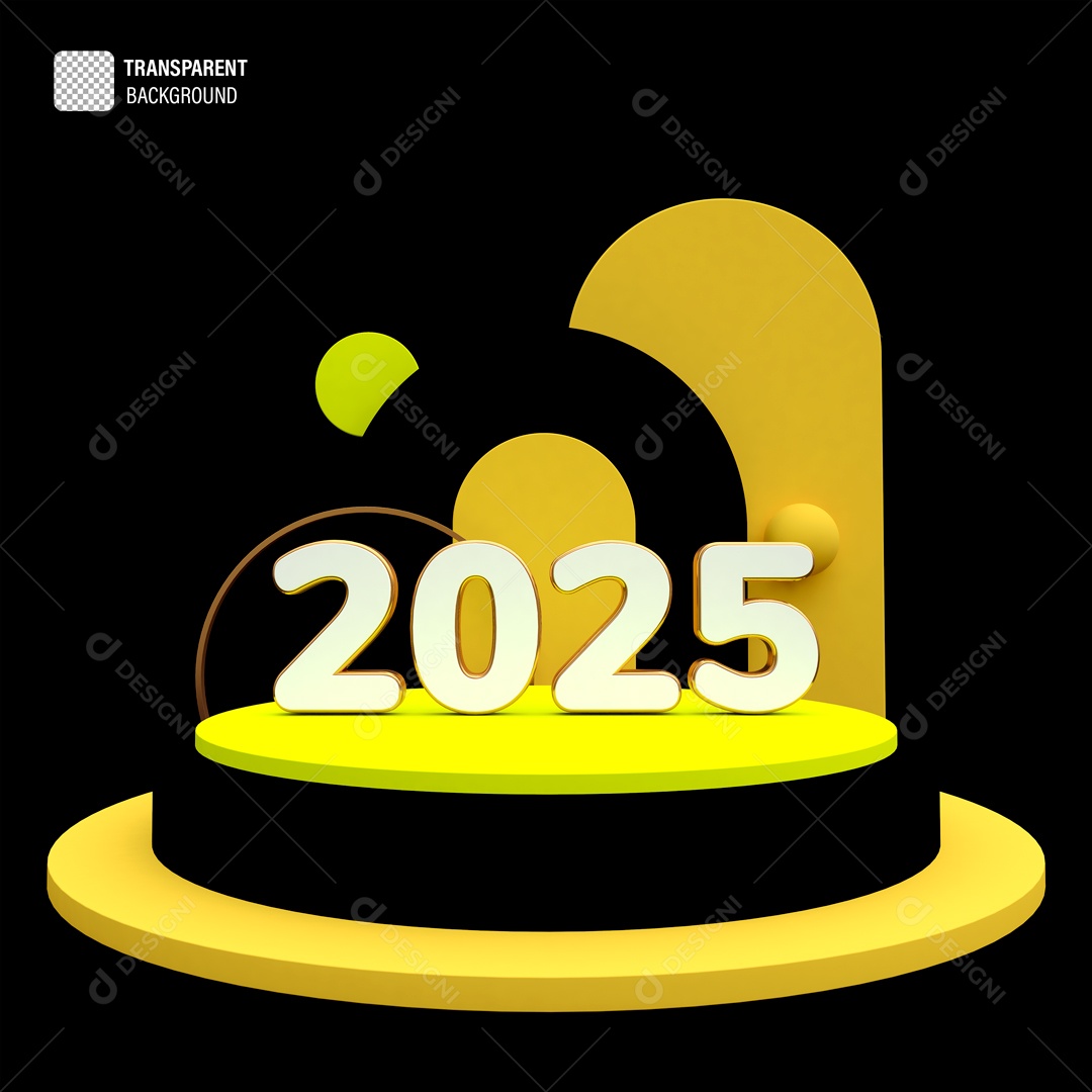 Número 2025 Elemento 3D para Composição PSD