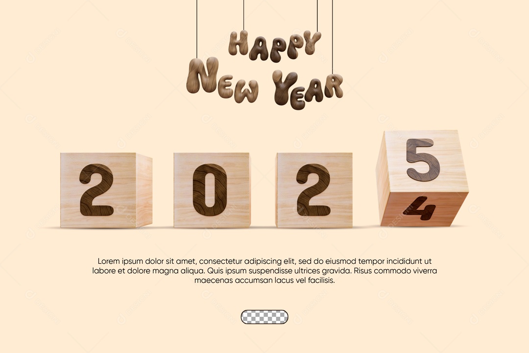 Feliz Ano Novo 2025 Selo 3D para Composição PSD