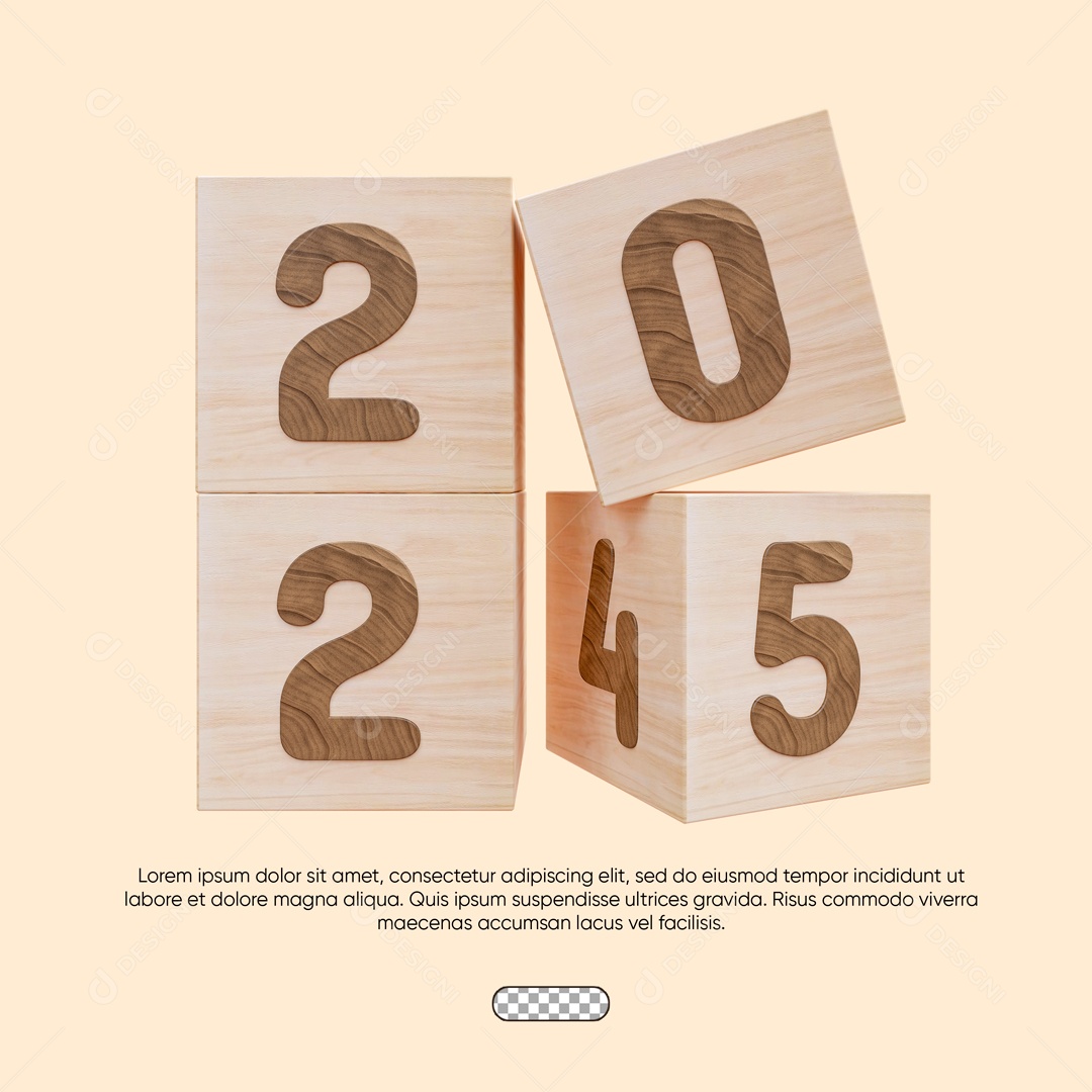 Número 2025 Elemento 3D para Composição PSD