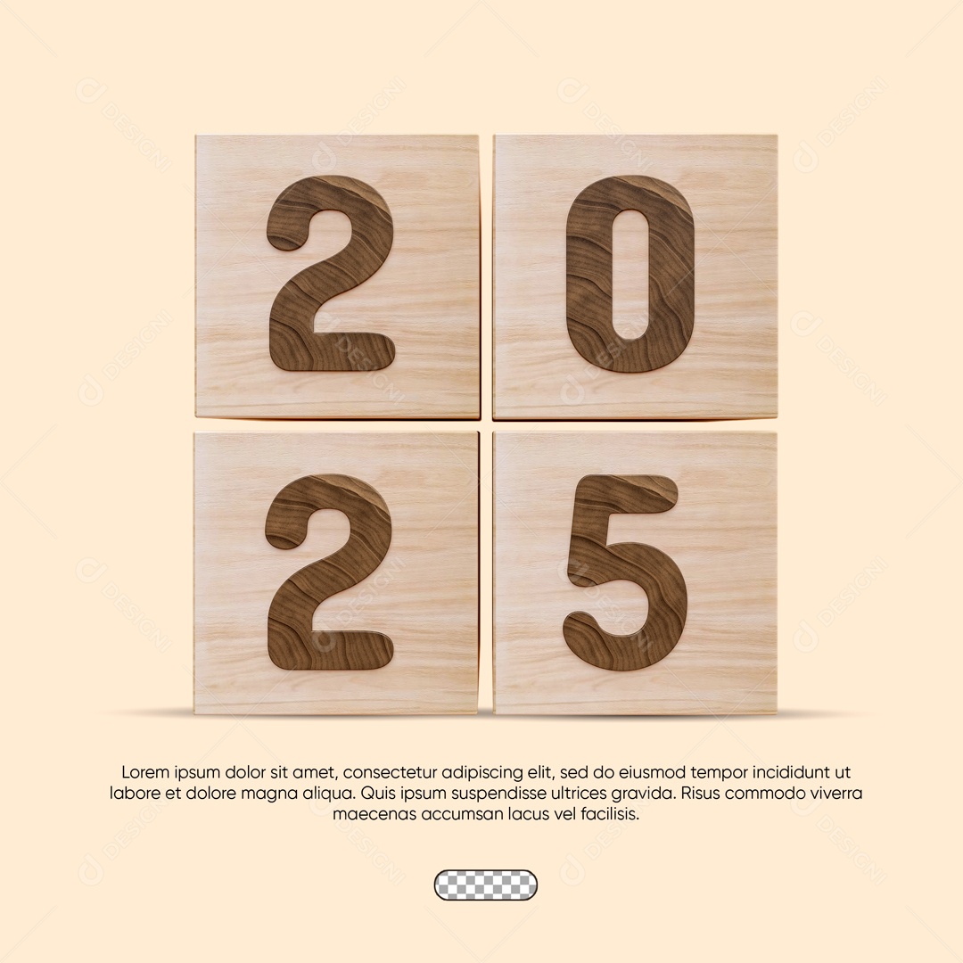Ano Novo 2025 Elemento 3D Marron para Composição PSD
