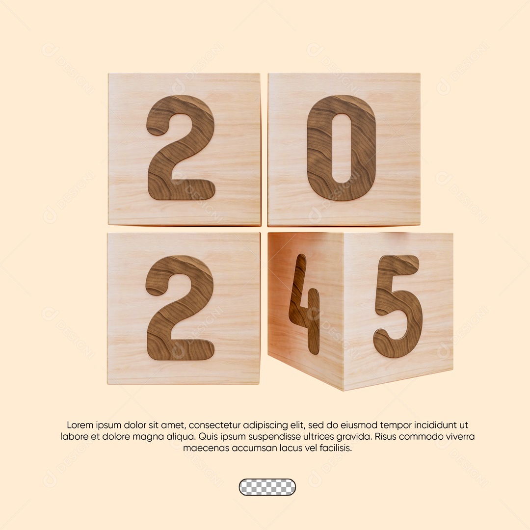 Ano Novo 2025 Amadeirado Elemento 3D para Composição PSD