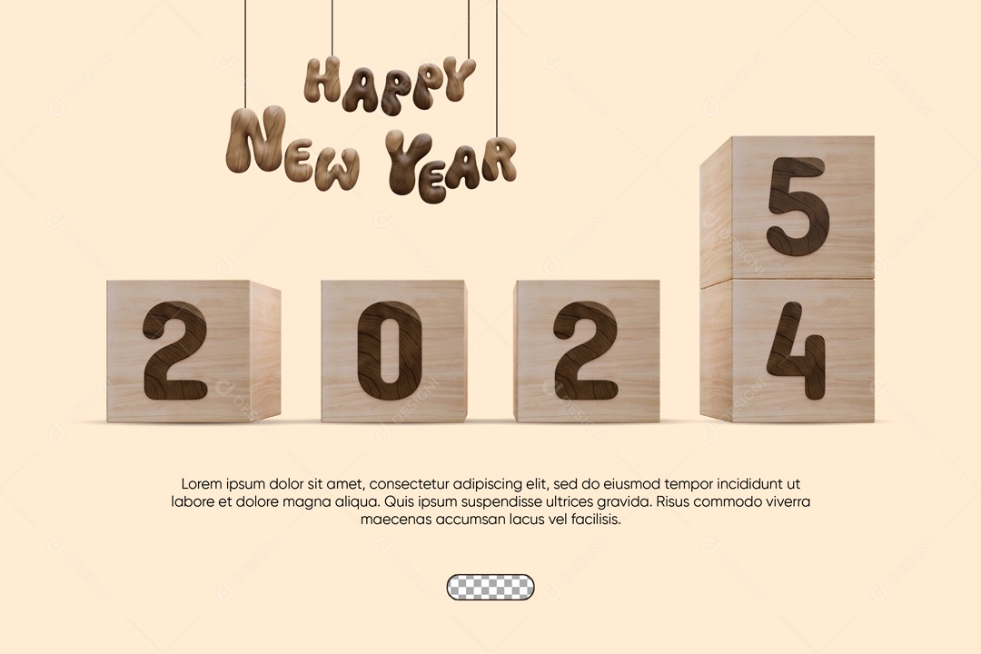 Feliz Ano Novo Selo 3D para Composição PSD