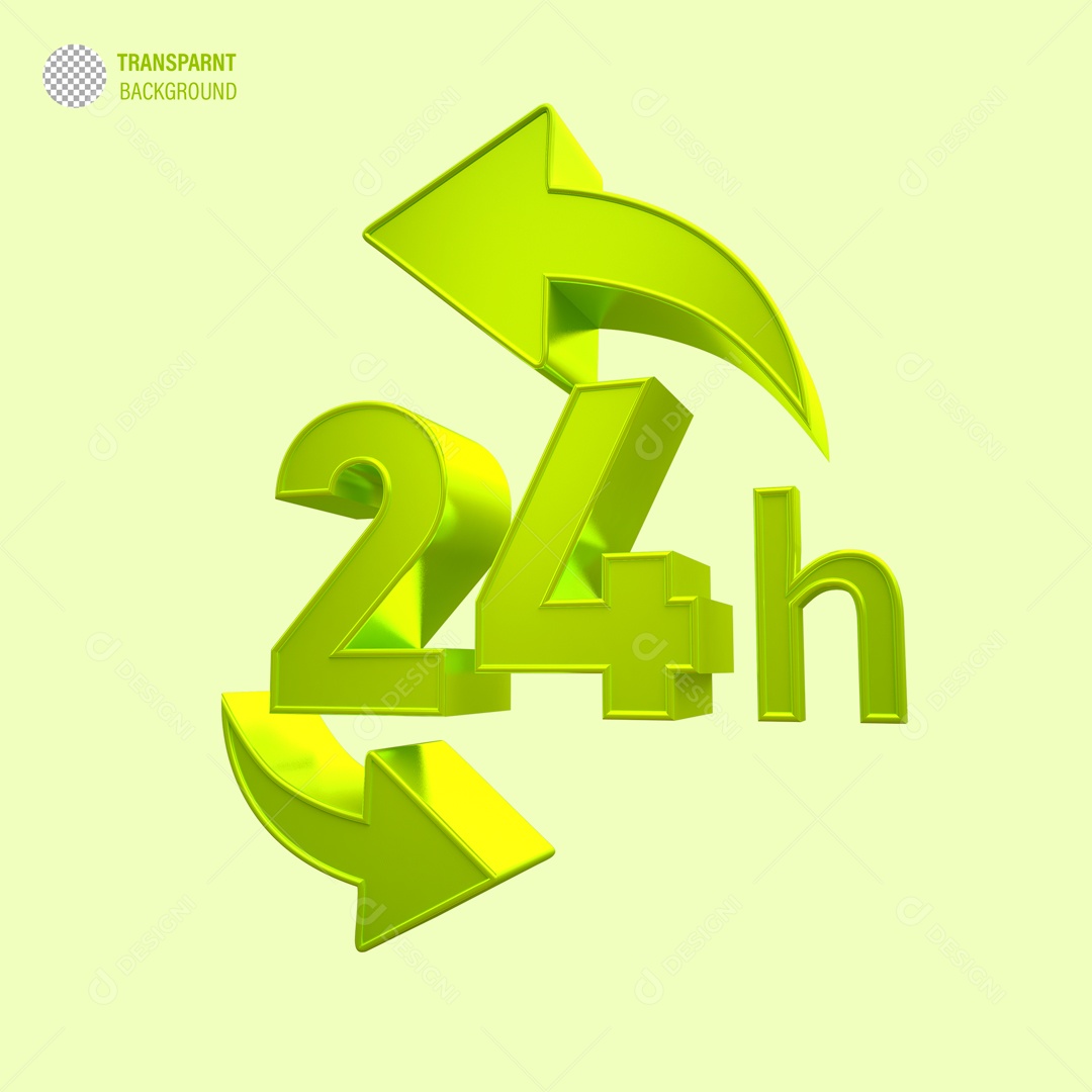 Relogio 24 Horas Elemento 3D Verde para Composição PSD