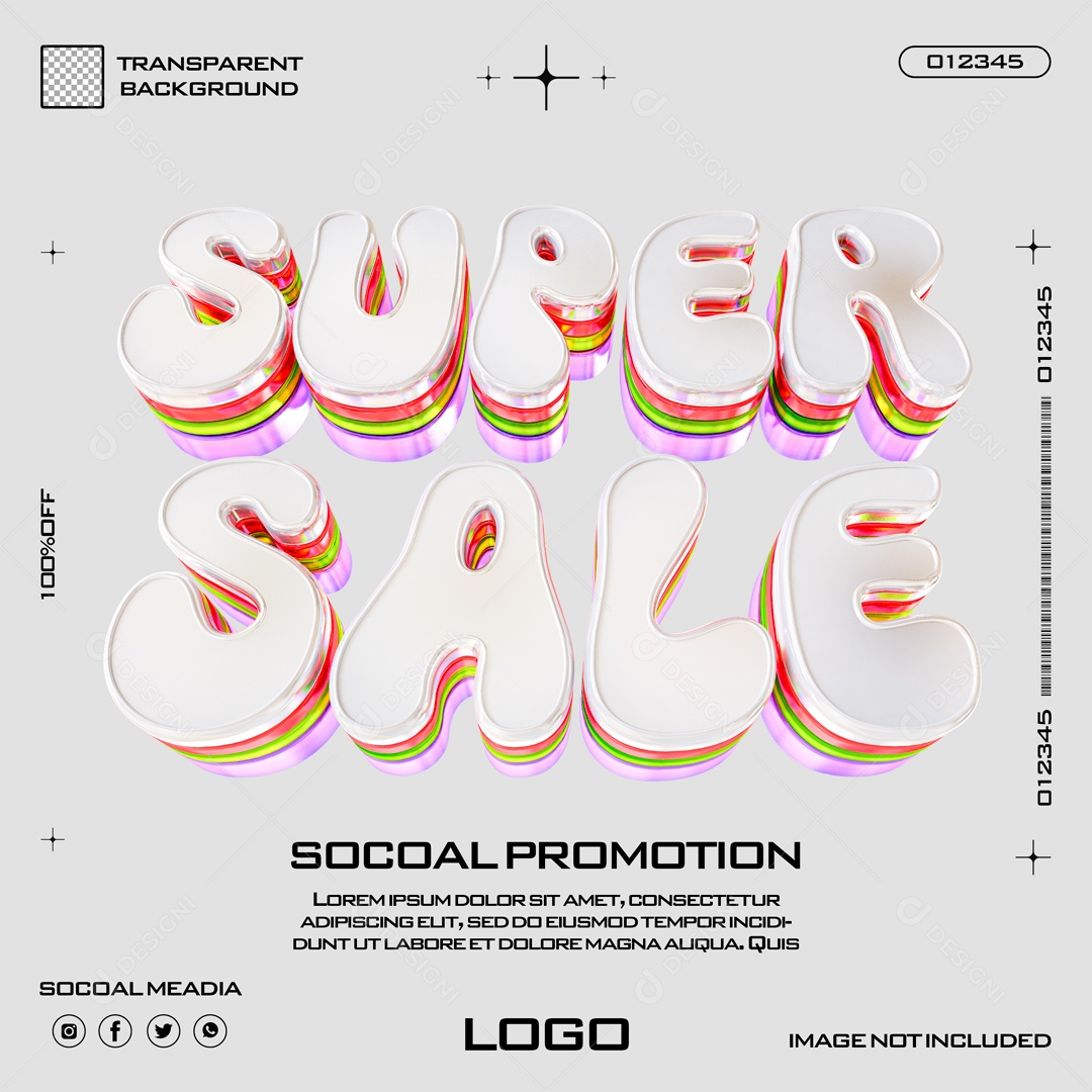 Super Oferta Texto 3D Colorido para Composição PSD