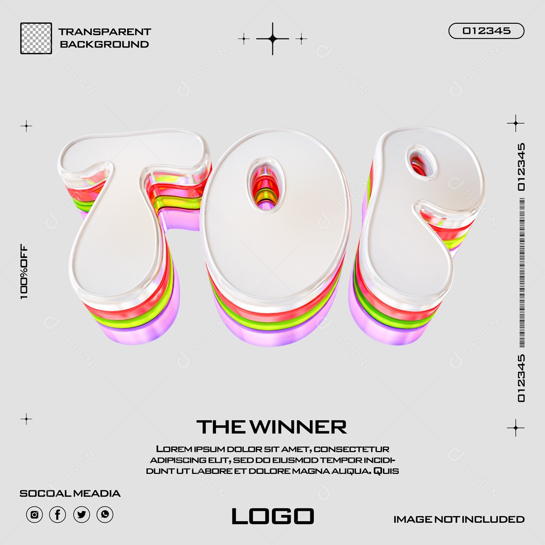 TOP Texto 3D Branco para Composição PSD