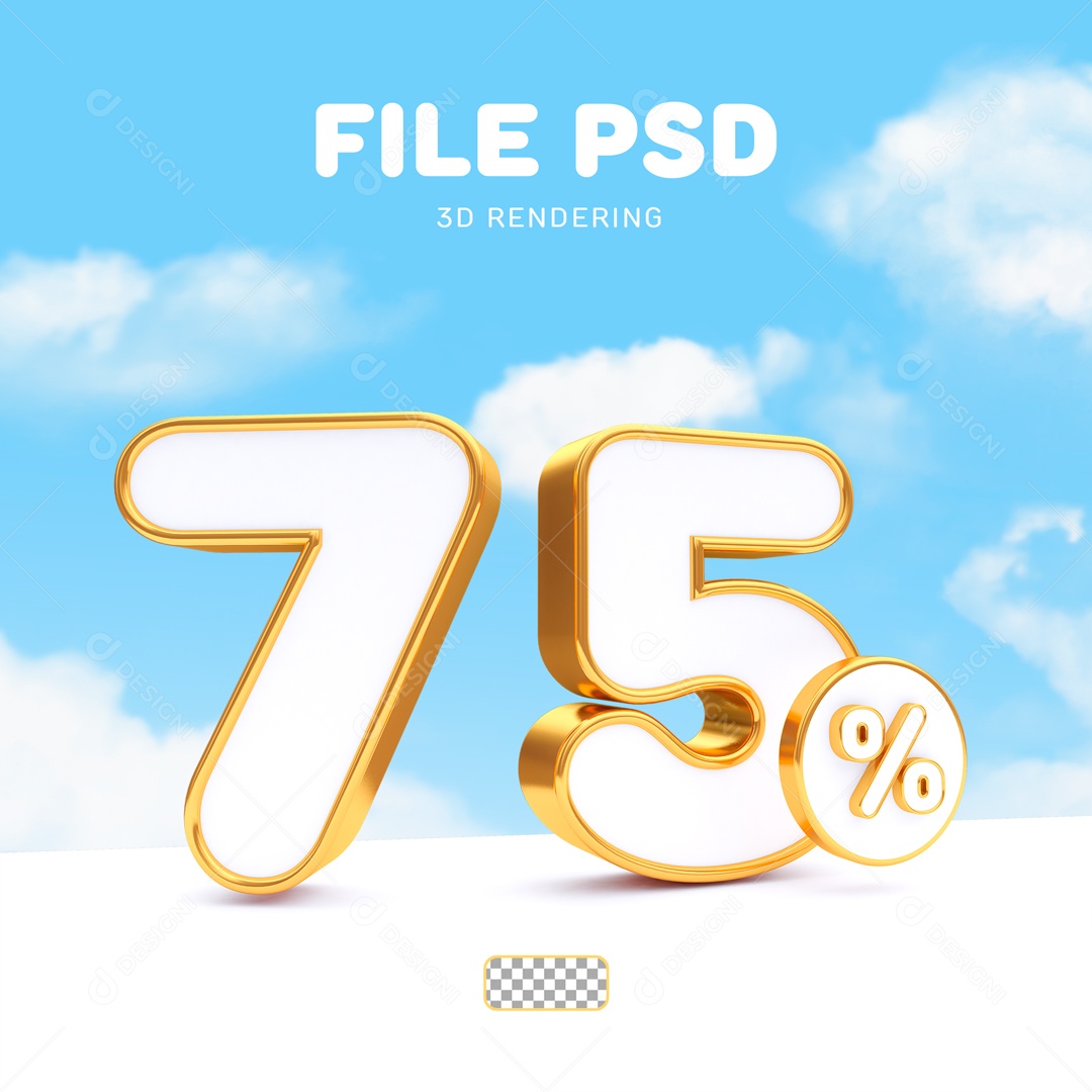 Desconto 75% Elemento 3D Branco e Dourado para Composição PSD