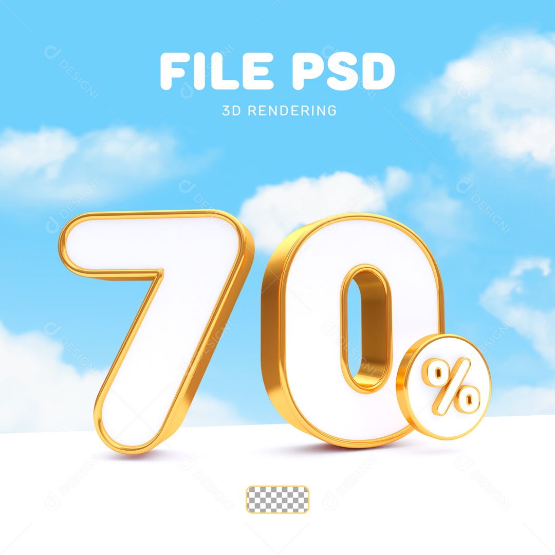 Desconto 70% Elemento 3D Branco e Dourado para Composição PSD