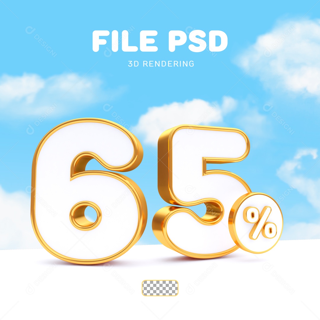 Desconto 65% Elemento 3D Branco e Dourado para Composição PSD