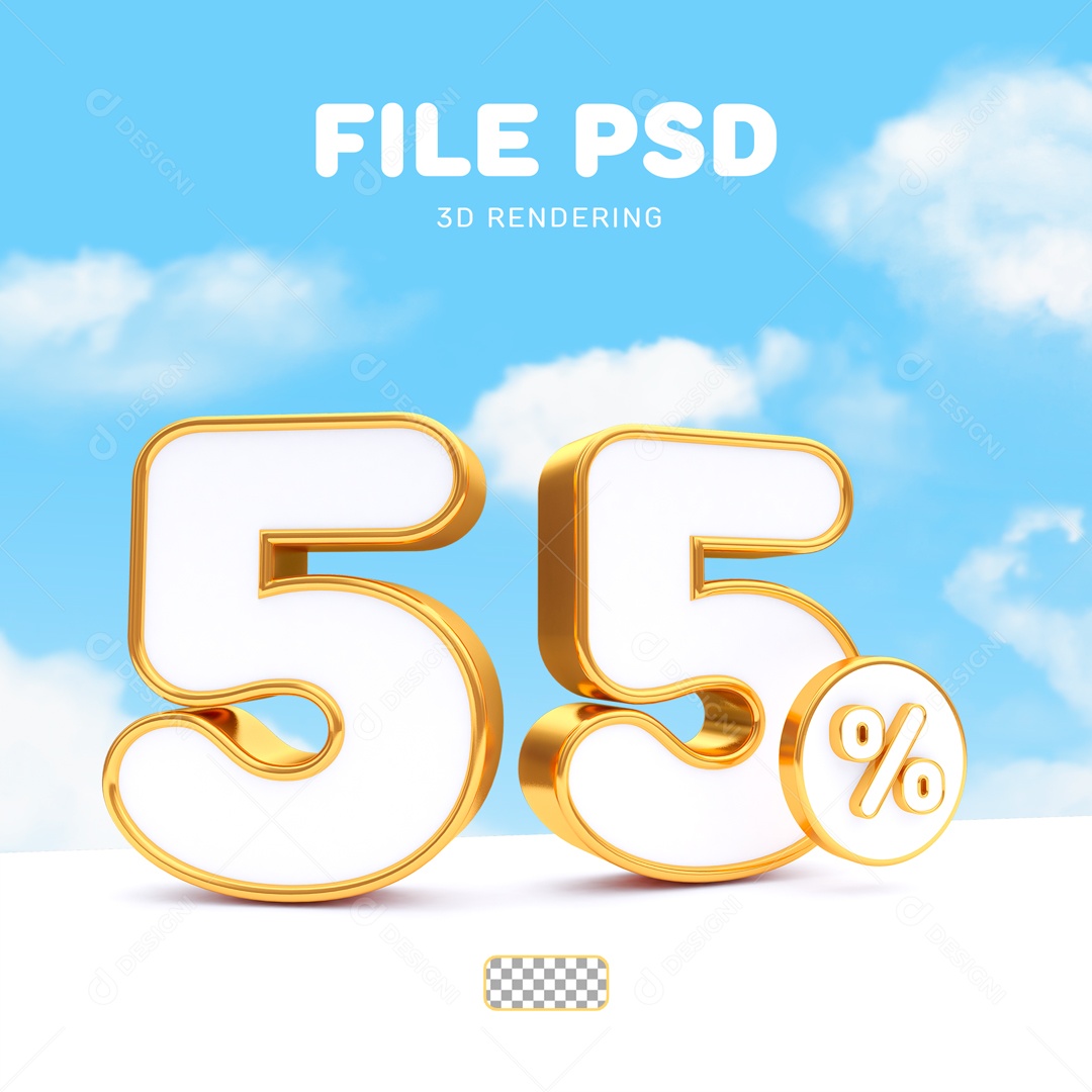 Desconto 55% Elemento 3D Branco e Dourado para Composição PSD