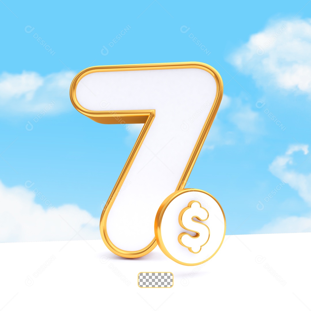 Desconto de 7 Reais Elemento 3D Dourado e Branco para Composição PSD
