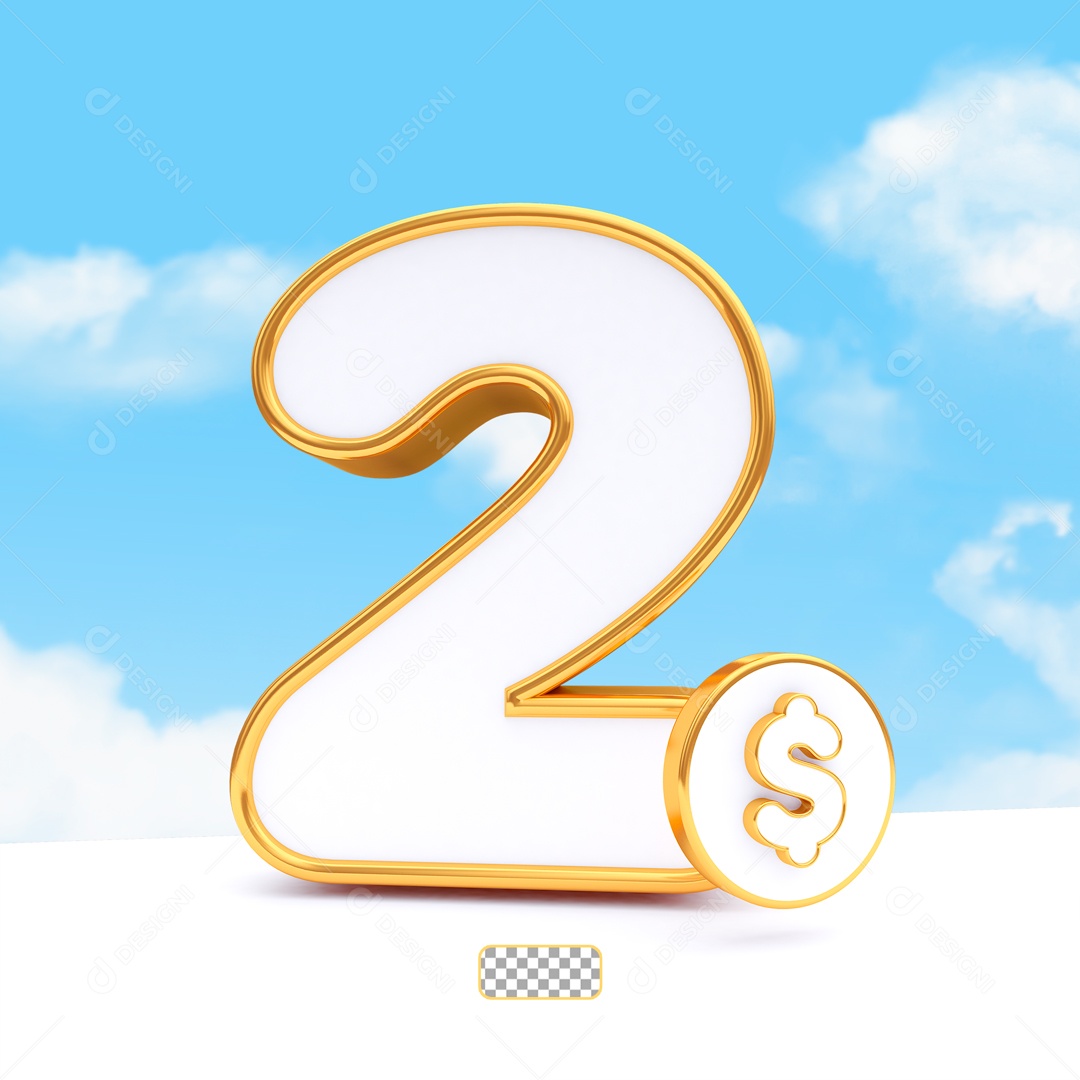 Desconto de 2 Reais Elemento 3D Dourado e Branco para Composição PSD