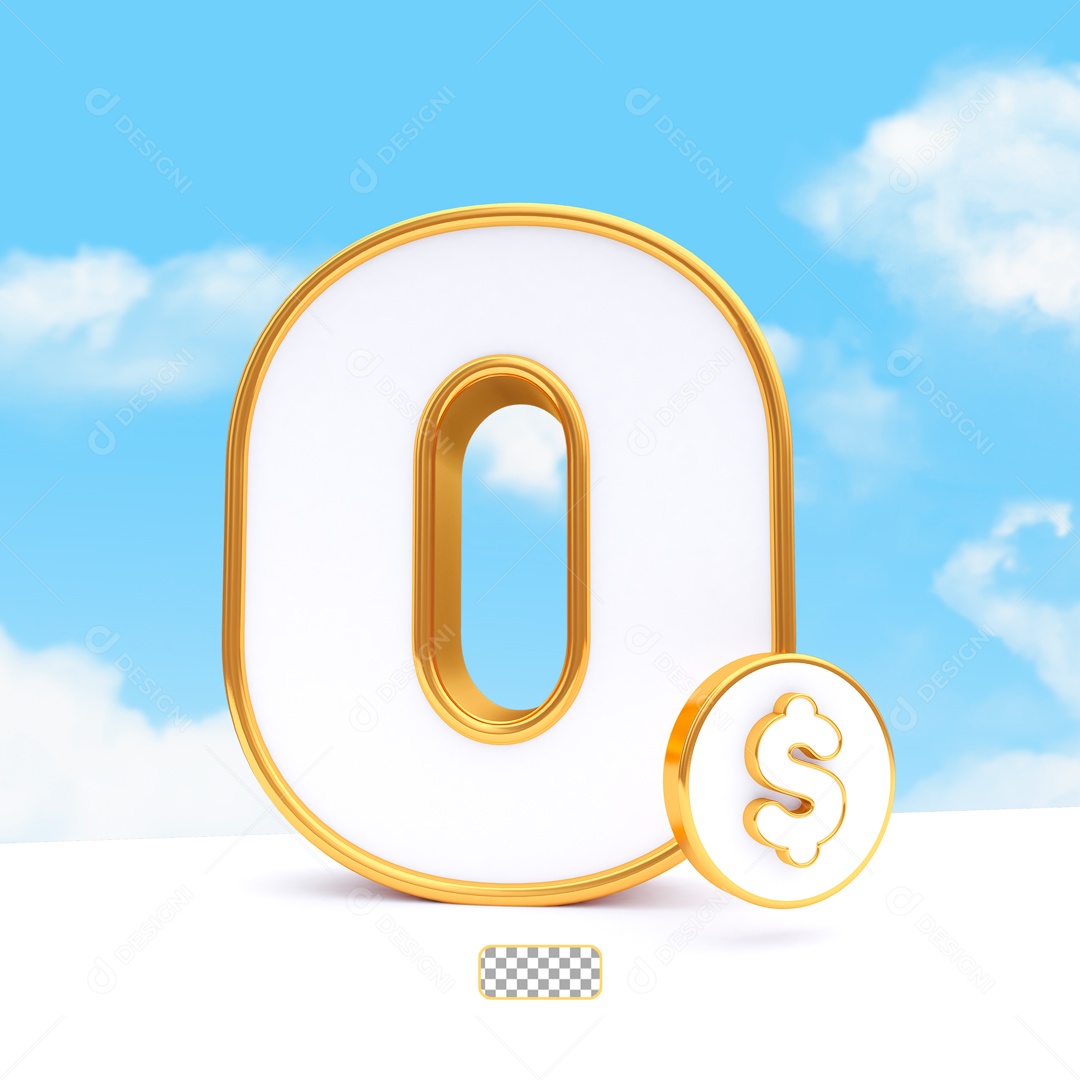 Desconto 0% Elemento 3D Branco e Dourado para Composição PSD