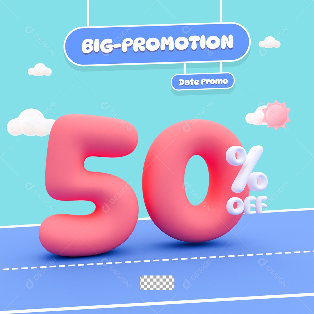 Desconto de 50% OFF Elemento 3D Branco e Dourado para Composição PSD