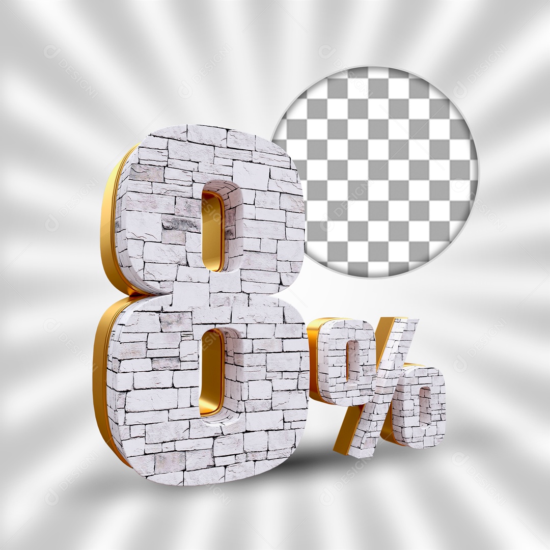 Desconto de 8% OFF Elemento 3D Branco e Dourado para Composição PSD