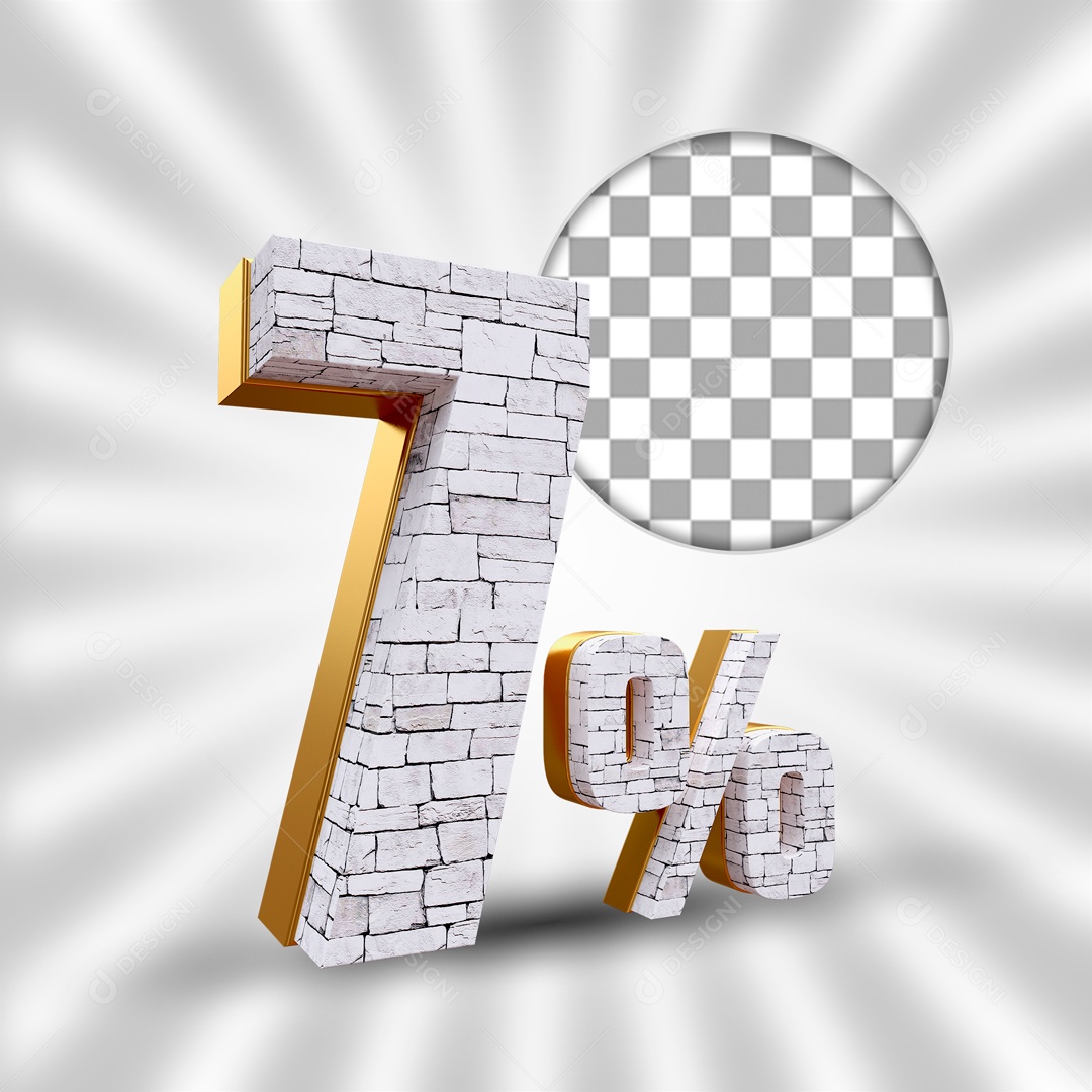 Desconto de 7% OFF Elemento 3D Branco e Dourado para Composição PSD