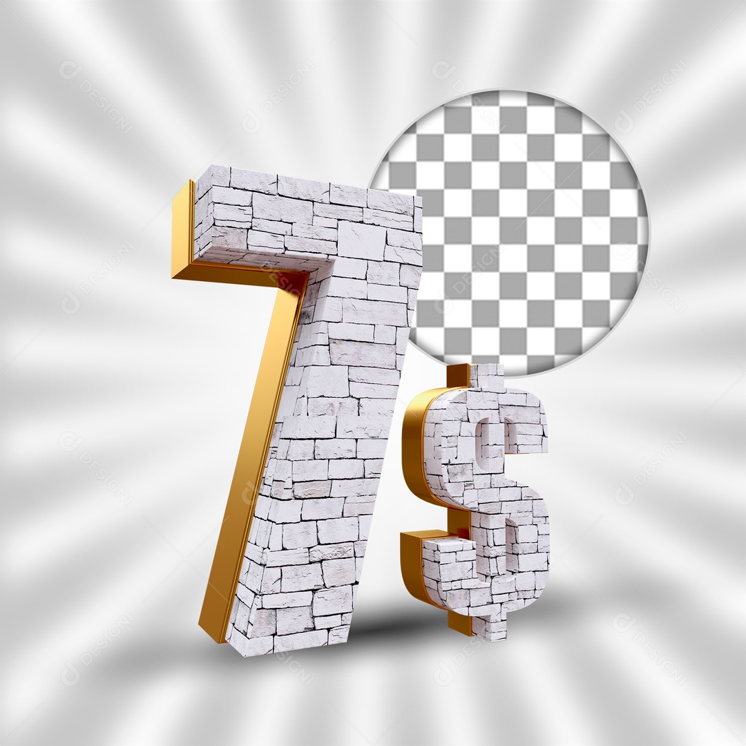 Desconto de 7 Reais Elemento 3D para Composição PSD