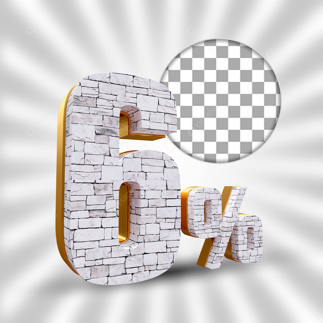 Desconto de 6% OFF Elemento 3D Branco e Dourado para Composição PSD