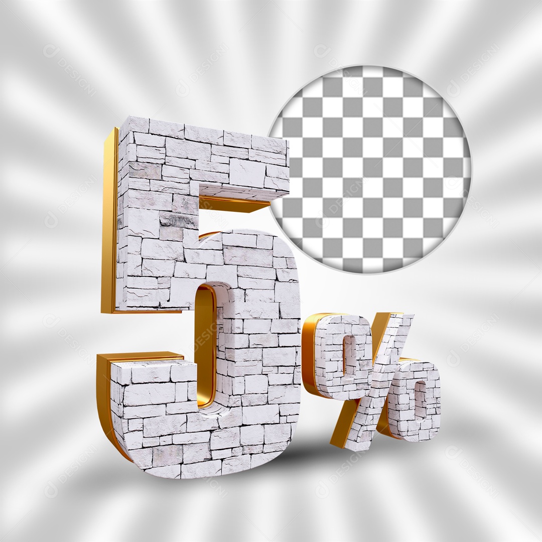 Desconto de 5% OFF Elemento 3D Branco e Dourado para Composição PSD