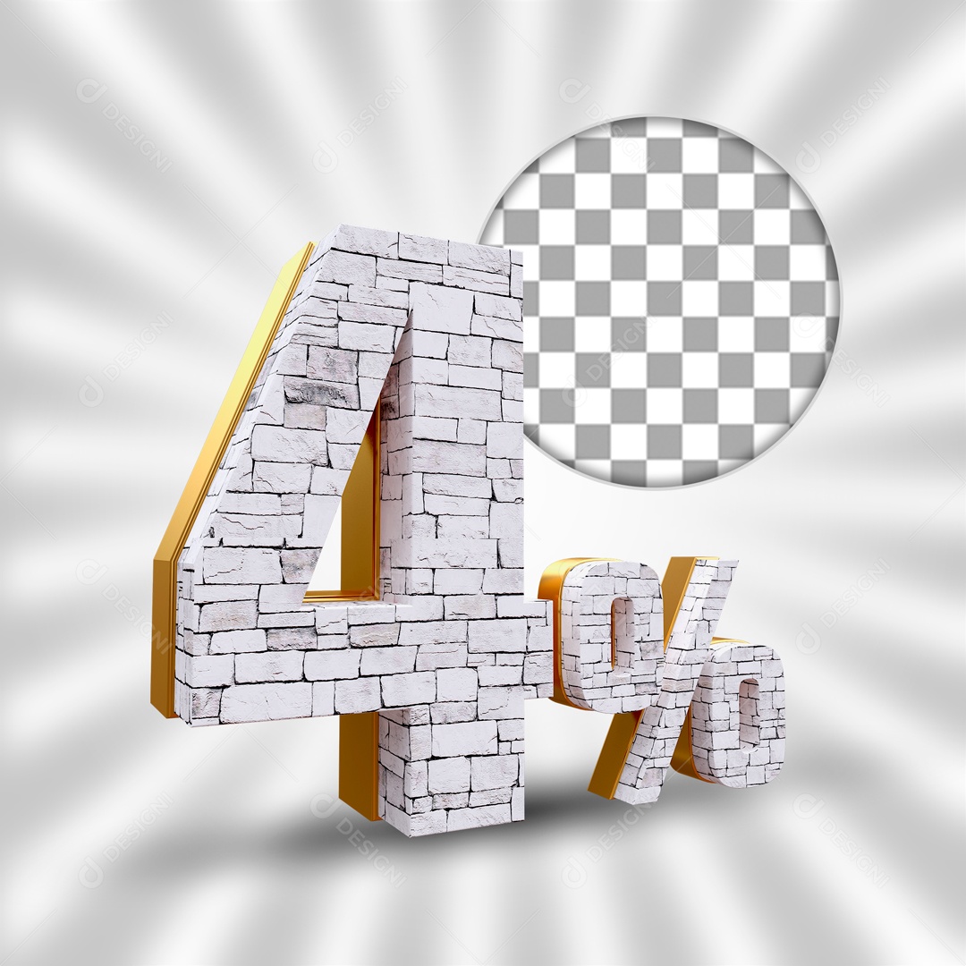 Desconto de 4% OFF Elemento 3D Branco e Dourado para Composição PSD