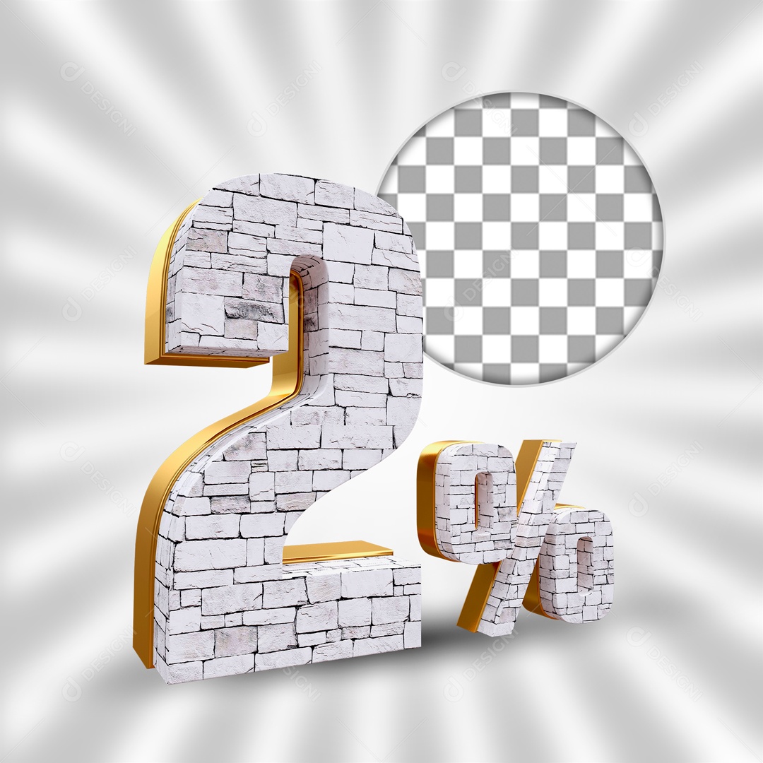 Desconto de 2% OFF Elemento 3D Branco e Dourado para Composição PSD