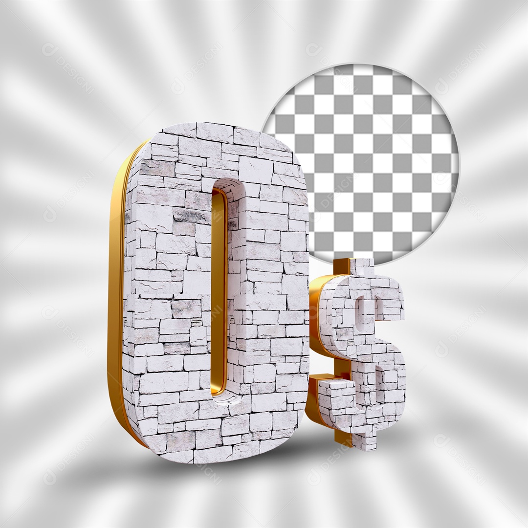 Desconto de 0 Elemento 3D Branco e Dourado para Composição PSD