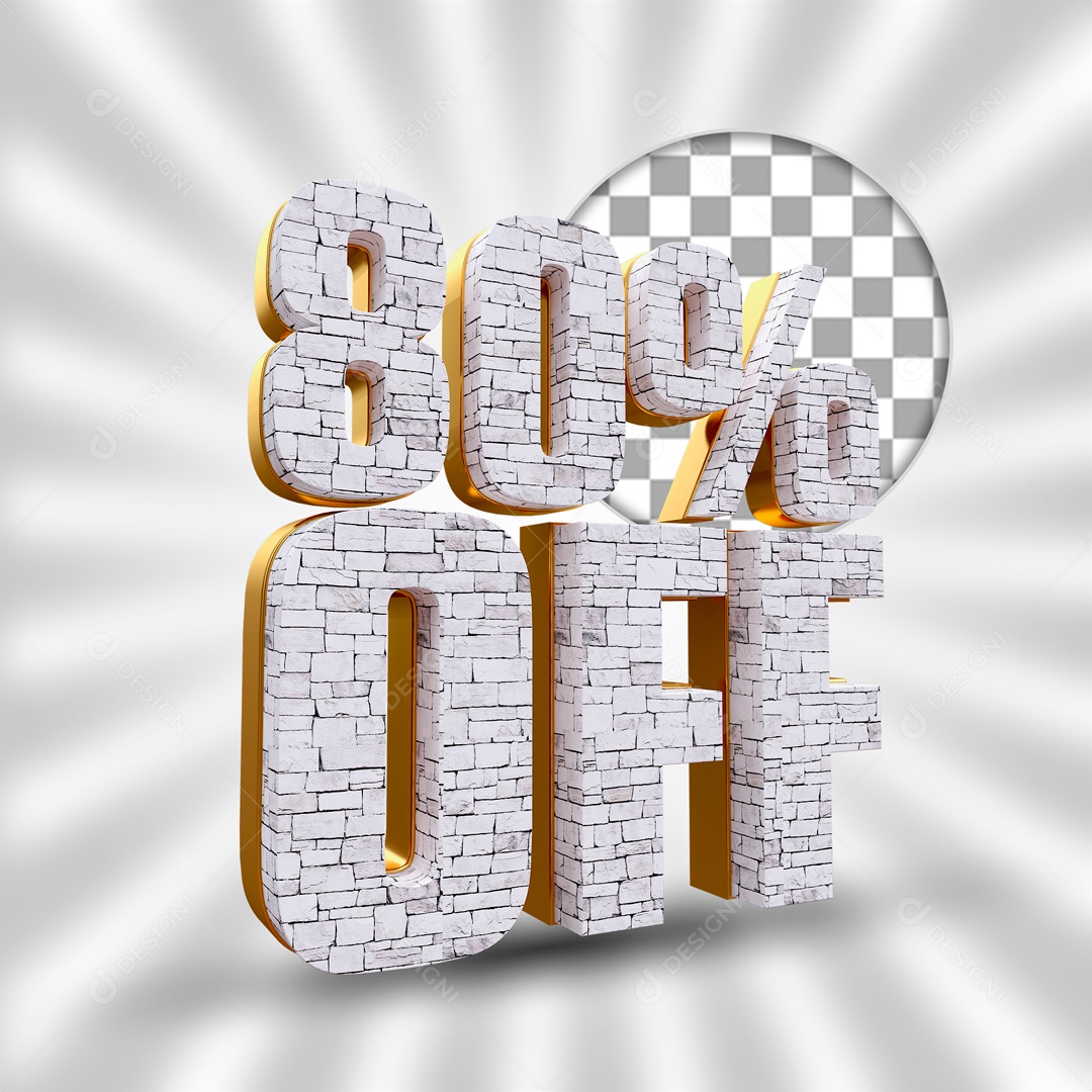 Desconto de 80% OFF Elemento 3D Branco e Dourado para Composição PSD