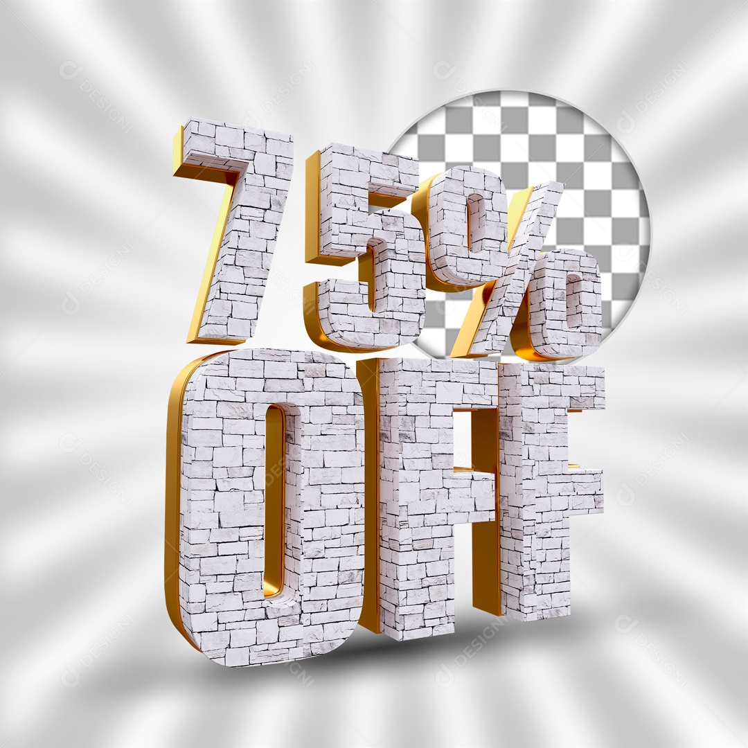 Desconto de 75% OFF Elemento 3D Branco e Dourado para Composição PSD