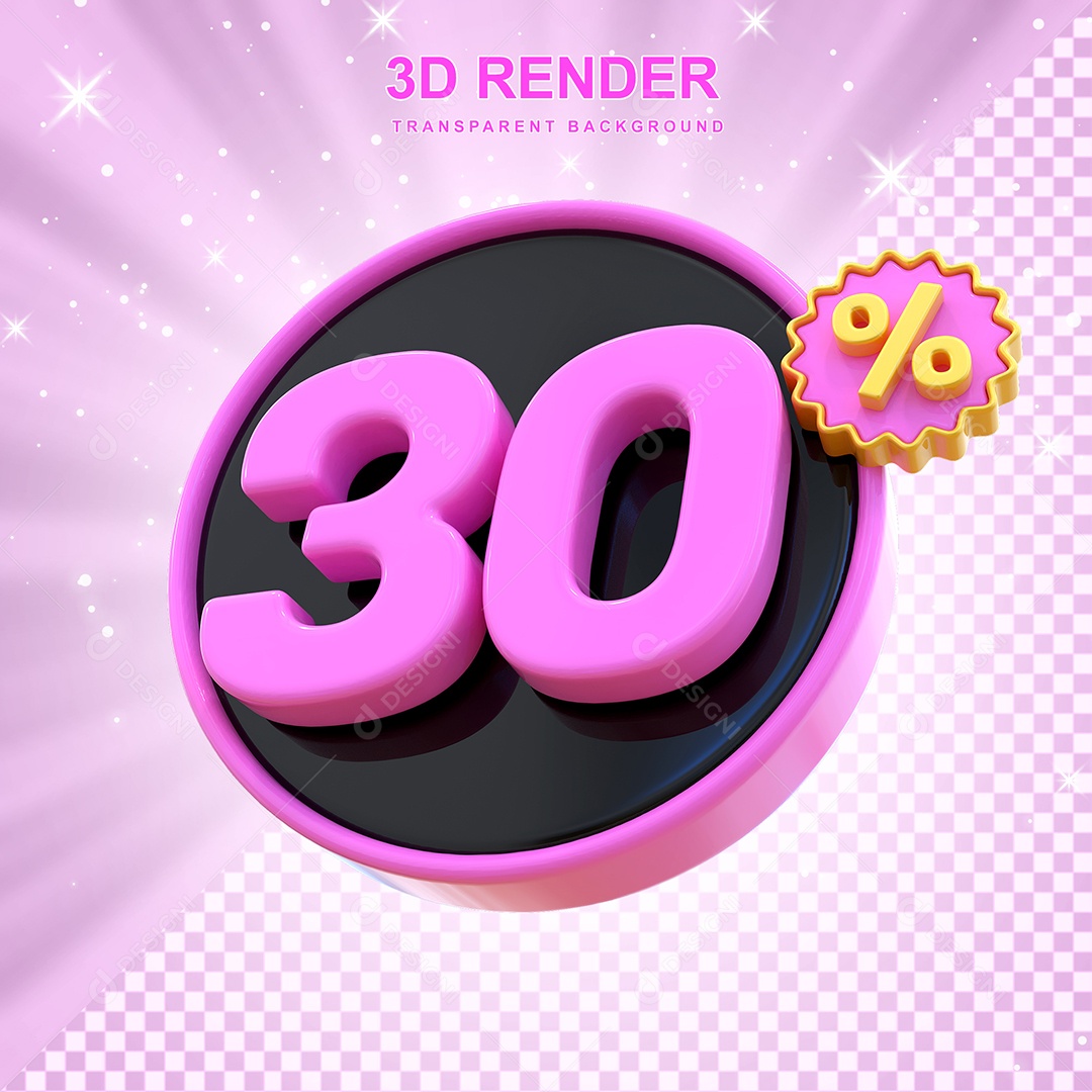 Desconto de 30% Elemento 3D Rosa e Preto para Composição PSD