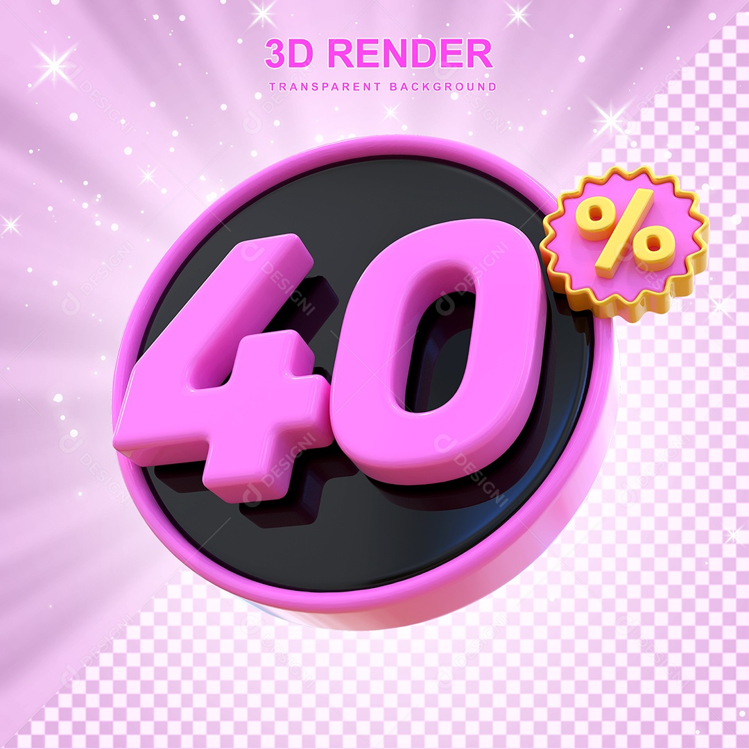 Desconto de 40% Elemento 3D Rosa e Preto para Composição PSD