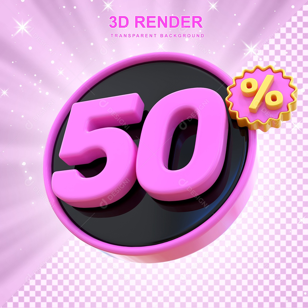Desconto de 50% Elemento 3D Rosa e Preto para Composição PSD