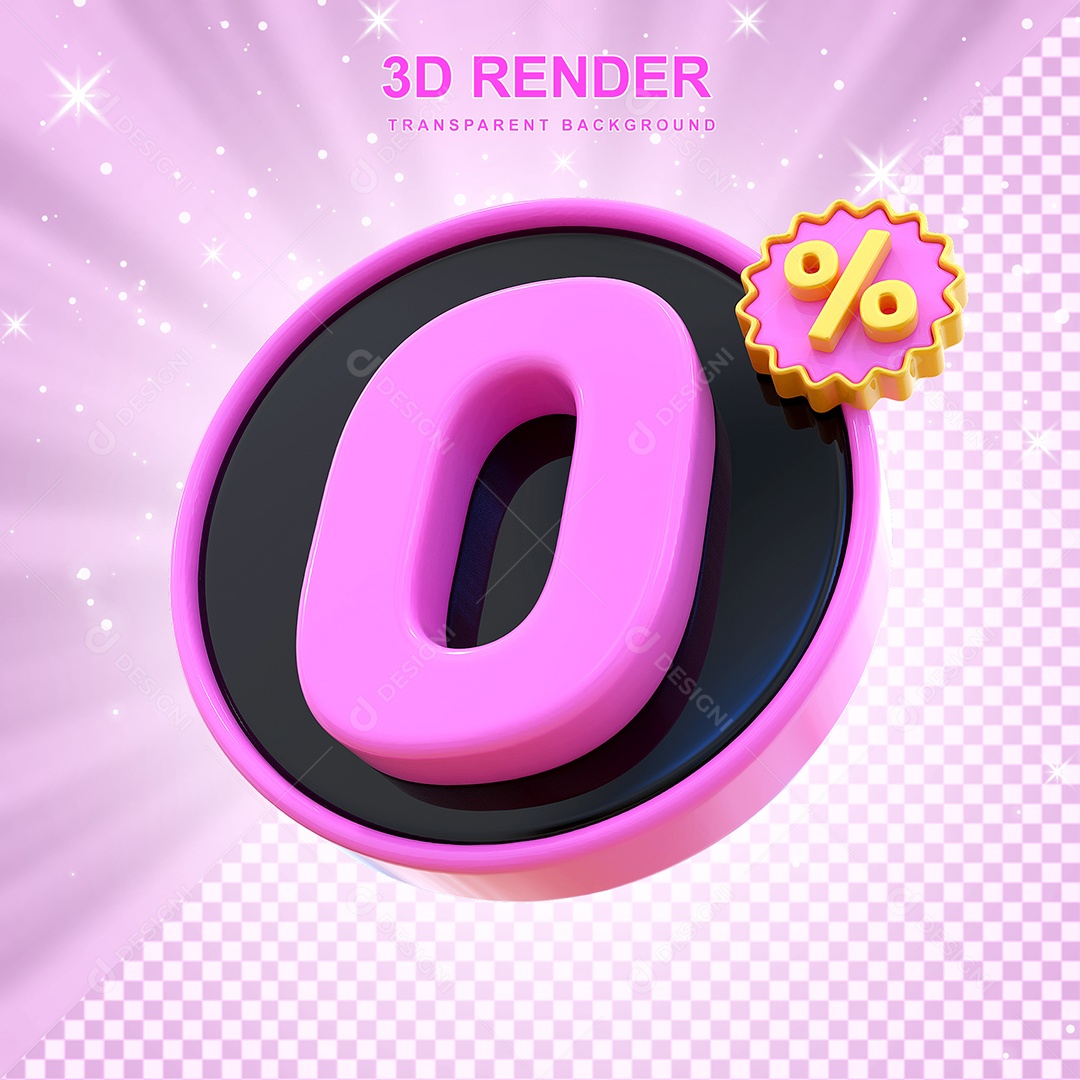 Desconto de 0% Elemento 3D Rosa e Preto para Composição PSD