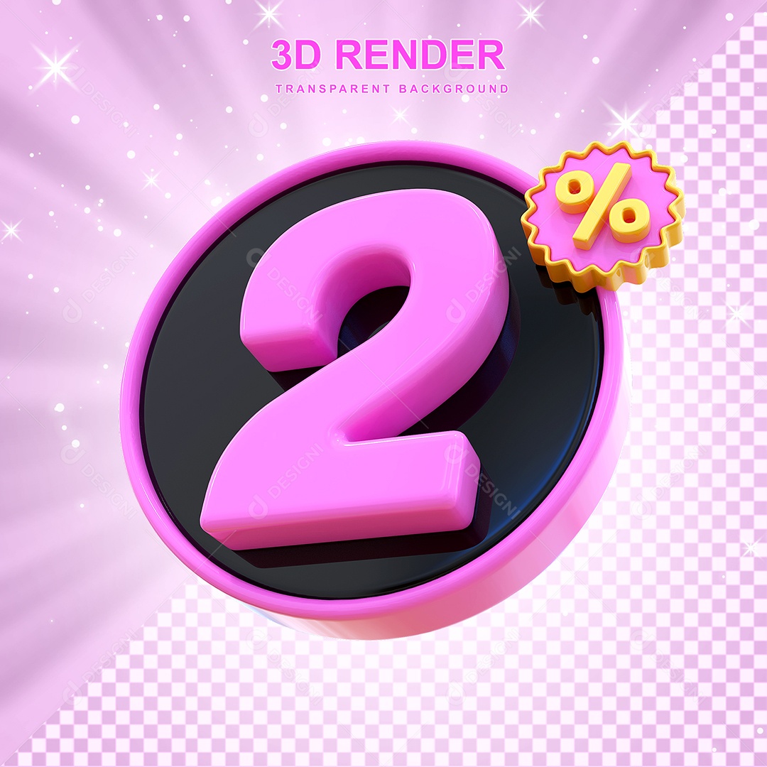 Desconto de 2% Elemento 3D Rosa e Preto para Composição PSD